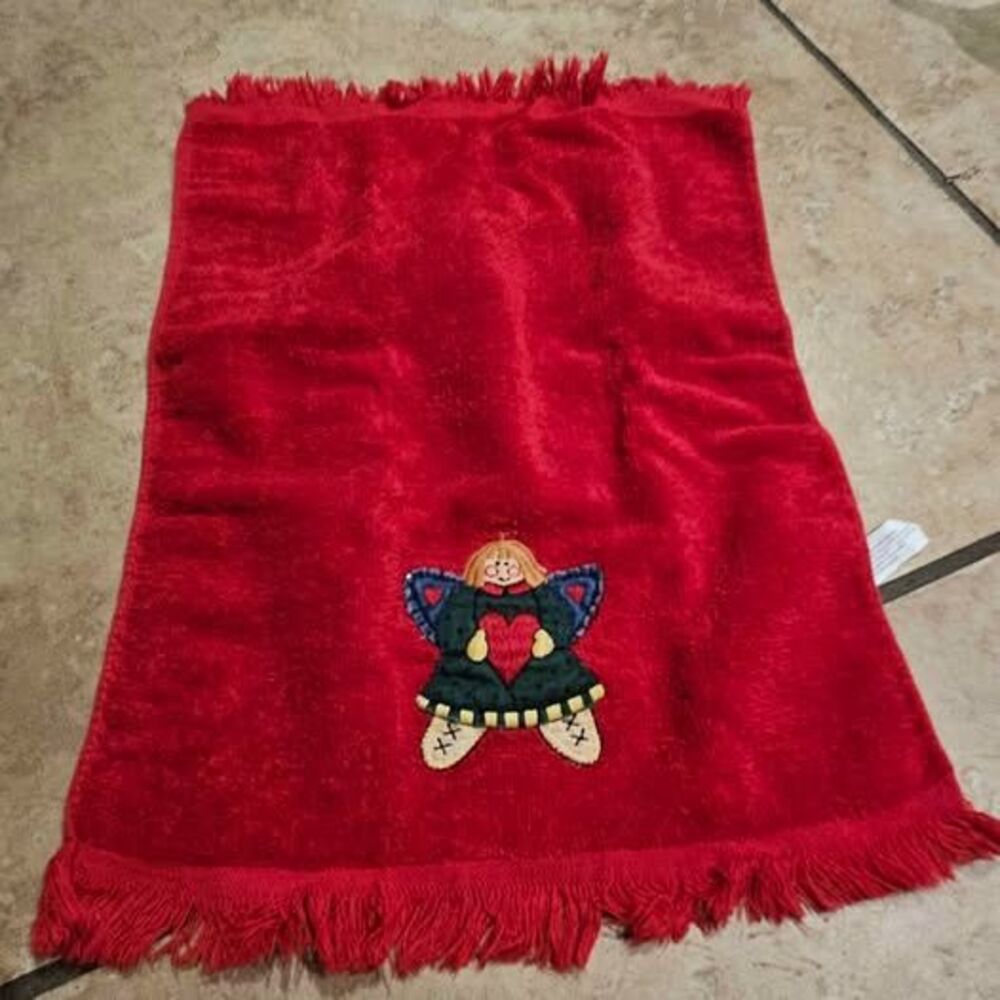 Red Angel Christmas Seasonal Embroidered Hand Towel